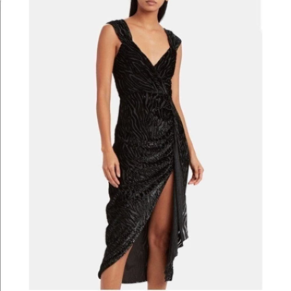 SAYLOR Farrah Tiger Metallic Velvet Burnout Divoré Wrap Style Midi Slit Dress - Picture 4 of 16
